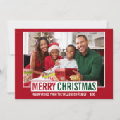 Moderne kerstfamilie foto rood feestdagenkaart (Voorkant)