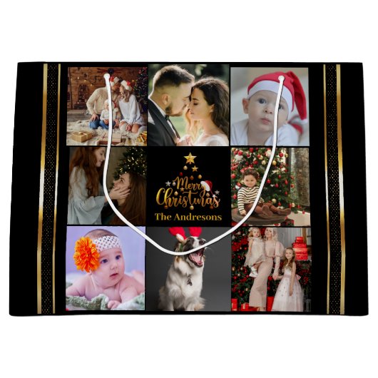 Moderne kerstfamilie foto Rustic Groot Cadeauzakje (Voorkant)