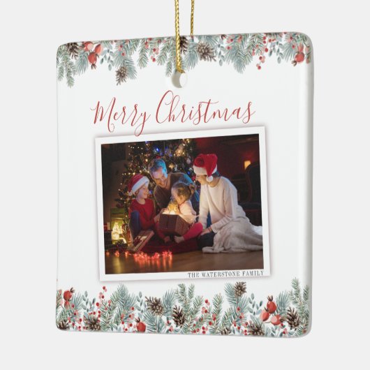 Moderne kerstfamilie foto Rustic Keramisch Ornament (Links)