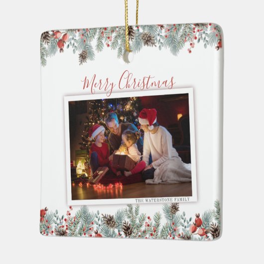 Moderne kerstfamilie foto Rustic Keramisch Ornament (Links)