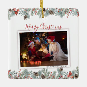 Moderne kerstfamilie foto Rustic Keramisch Ornament