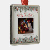 Moderne kerstfamilie foto Rustic Metalen Ornament (Rechts)