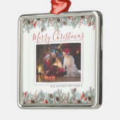 Moderne kerstfamilie foto Rustic Metalen Ornament (Links)