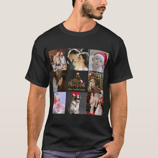 Moderne kerstfamilie foto Rustic T-shirt (Voorkant)