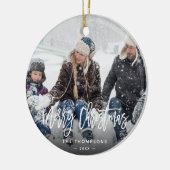 Moderne kerstfamilie foto's met briefette keramisch ornament (Links)