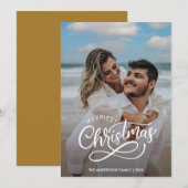 Moderne kerstfamilie foto's naam Gold F Feestdagenkaart (Voorkant / Achterkant)