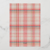 Moderne kerstfamilie foto's naam Tartan F Folie Feestdagenkaart (Achterkant)