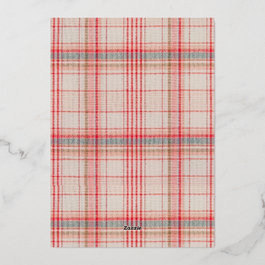 Moderne kerstfamilie foto's naam Tartan F Folie Feestdagenkaart (Achterkant)