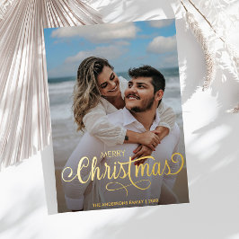 Moderne kerstfamilie foto's naam Tartan F Folie Feestdagenkaart