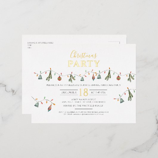 Moderne Kerstfeest Borrel Goud Folie Feestdagen Briefkaart (Voorkant / Achterkant)