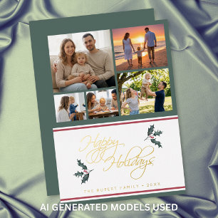 Moderne Kerstfeest Five Foto Collage Prettig Kerst Folie Feestdagenkaart