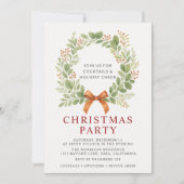 Moderne Kerstfeest Krans Rode Strik Uitnodiging (Voorkant)