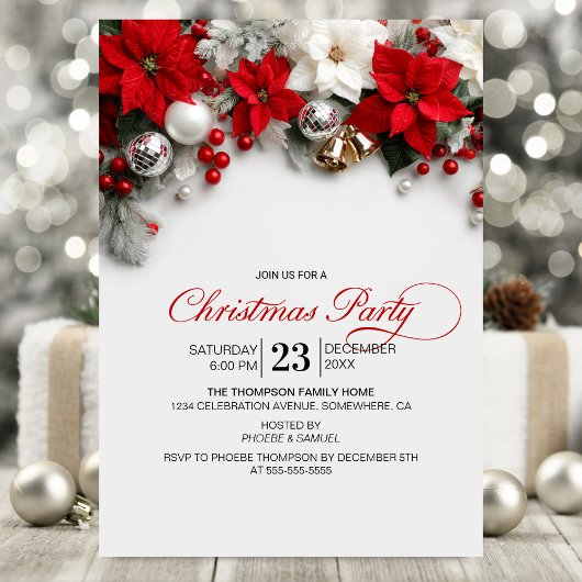 Moderne Kerstfeest met Poinsettia Kaart