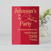 Moderne Kerstfeest uitnodiging Rood Echt Goud (Staand Voorkant)