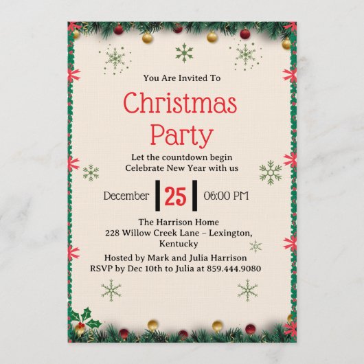 Moderne kerstfeest uitnodiging template (Voorkant)