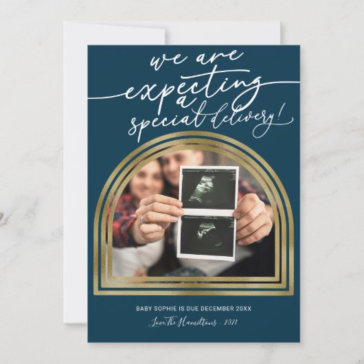 Moderne kerstfeestaankondiging feestdagenkaart (Voorkant)