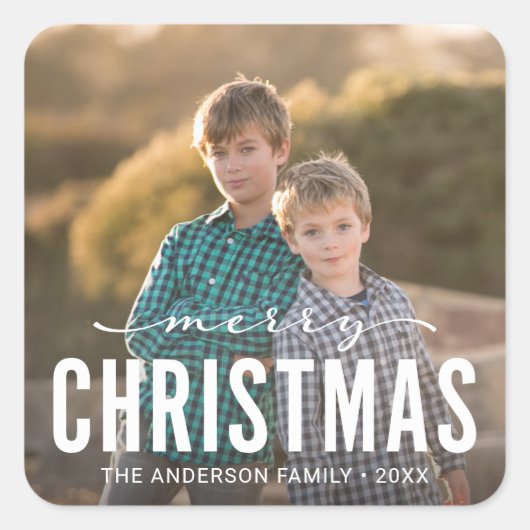 Moderne kerstfeestdag foto vierkante sticker (Voorkant)