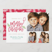 Moderne kerstfeestdag in penseel 3-foto feestdagenkaart (Voorkant / Achterkant)