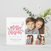 Moderne kerstfeestdag in penseel 3-foto feestdagenkaart (Staand voorkant)