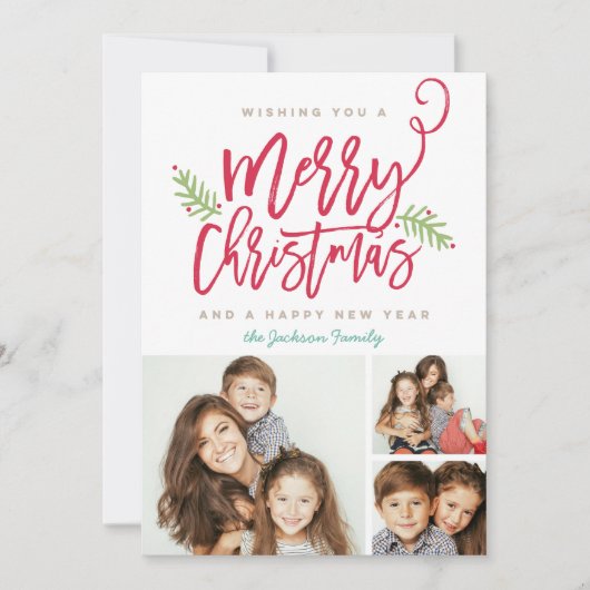 Moderne kerstfeestdag in penseel 3-foto feestdagenkaart (Voorkant)
