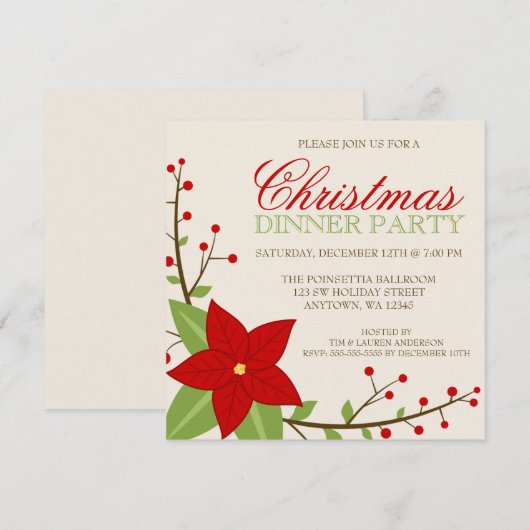 Moderne kerstfeestdag in Poinsettia Kaart (Voorkant / Achterkant)