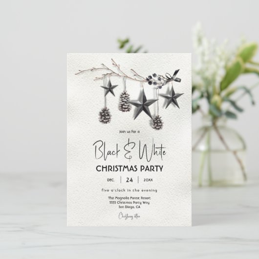 Moderne kerstfeestdag in zwart-wit kaart (Staand voorkant)