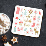 Moderne kerstfeestdag kartonnen onderzetters<br><div class="desc">Een speelse kerstpapieren onderzetter met de boodschap: Oh,  wat leuk. Het is versierd met  illustraties van cadeaus,  mittens,  een kerstboom,  een kerstboom en een rendier. Een leuk onderzetter voor het vakantieseizoen. Ontworpen voor jou door Blackberry Boulevard.</div>