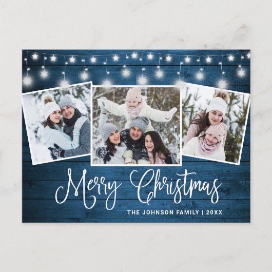 Moderne kerstfeestdag met 3 foto's briefkaart (Voorkant)