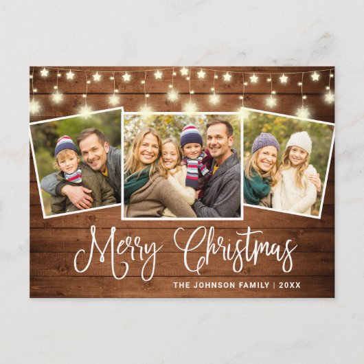 Moderne kerstfeestdag met 3 foto's briefkaart (Voorkant)