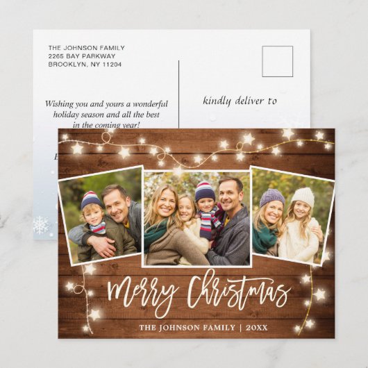 Moderne kerstfeestdag met 3 foto's briefkaart (Voorkant / Achterkant)