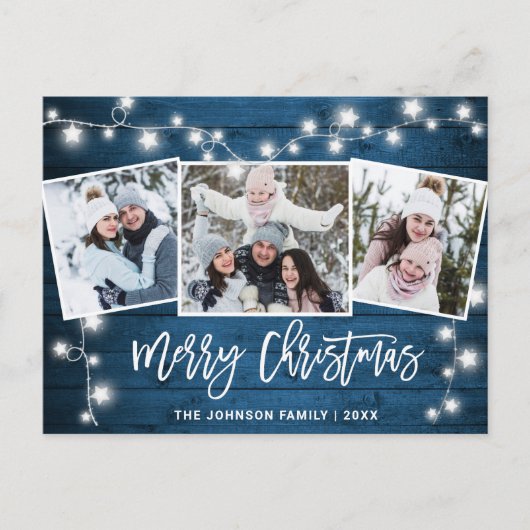 Moderne kerstfeestdag met 3 foto's briefkaart (Voorkant)