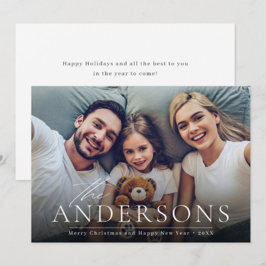 Moderne kerstfeestdag met feestdag voor vrolijk ke feestdagenkaart (Voorkant / Achterkant)