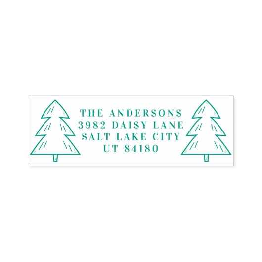 Moderne kerstfeestdag met groene bomen zelfinktende stempel (Design)