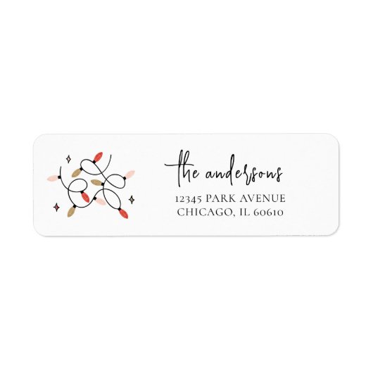 Moderne kerstfeestdag met kerstlampje etiket (Voorkant)