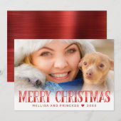 Moderne kerstfeestdag met rood script feestdagenkaart (Voorkant / Achterkant)