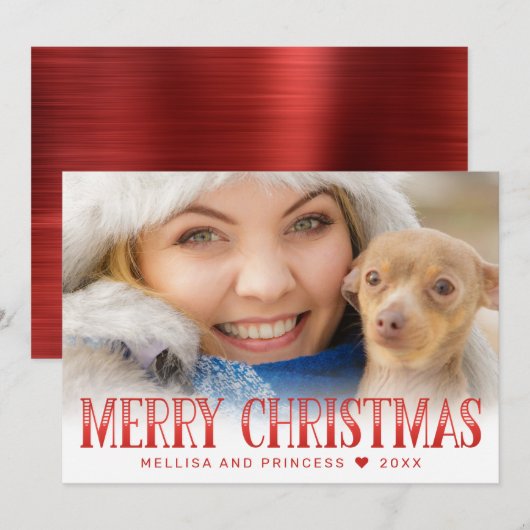 Moderne kerstfeestdag met rood script feestdagenkaart (Voorkant / Achterkant)