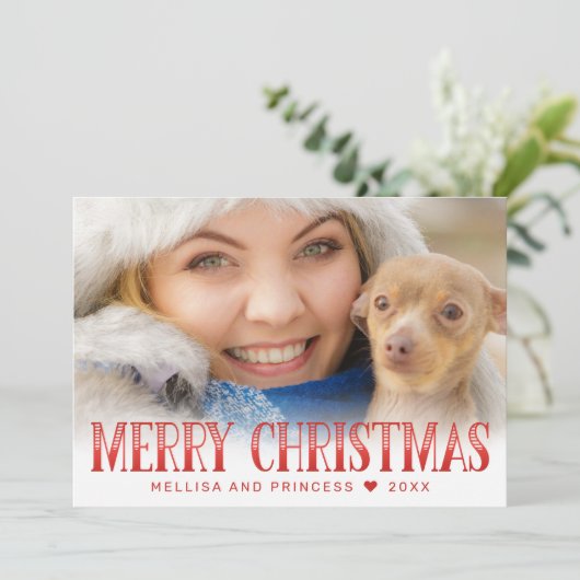 Moderne kerstfeestdag met rood script feestdagenkaart (Staand voorkant)