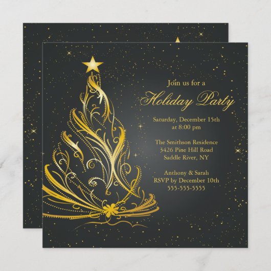 Moderne kerstfeestdag met zwarte & gouden feestdag kaart (Voorkant / Achterkant)