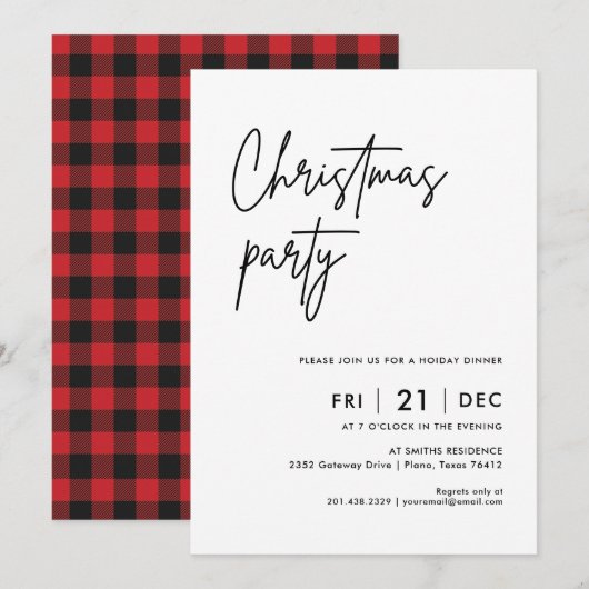 Moderne kerstfeestdag | Vakantiedonaire uitnodigin Kaart (Voorkant / Achterkant)