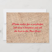 Moderne kerstfeestdagen, bijtende burlap feestdagenkaart (Achterkant)