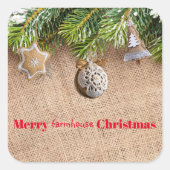 Moderne kerstfeestdagen, bijtende burlap vierkante sticker (Voorkant)