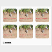 Moderne kerstfeestdagen, bijtende burlap vierkante sticker (Vel)