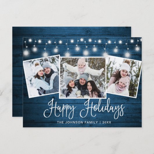 Moderne kerstfeestelijke feestdag met 3 flitsen feestdagenkaart (Voorkant / Achterkant)