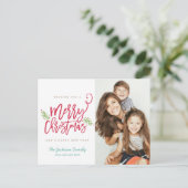 Moderne kerstfeestelijke foto in penseelscript feestdagenkaart (Staand voorkant)