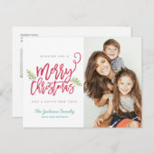Moderne kerstfeestelijke foto in penseelscript feestdagenkaart (Voorkant / Achterkant)