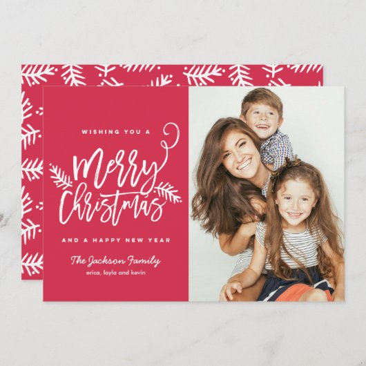 Moderne kerstfeestelijke foto in penseelscript feestdagenkaart (Voorkant / Achterkant)