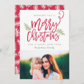 Moderne kerstfeestelijke foto in penseelscript feestdagenkaart (Voorkant / Achterkant)
