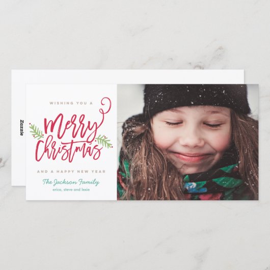 Moderne kerstfeestelijke foto in penseelscript feestdagenkaart (Voorkant / Achterkant)
