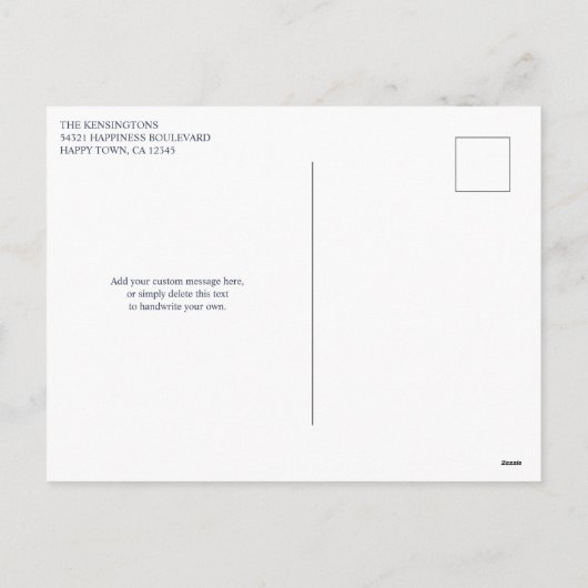 Moderne kerstfeestelijke foto met rood feestdagenkaart (Achterkant)