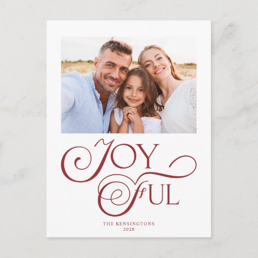 Moderne kerstfeestelijke foto met rood feestdagenkaart (Voorkant)